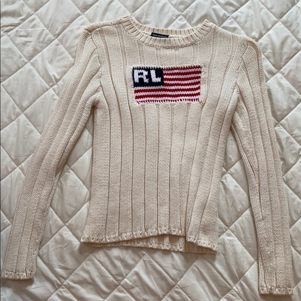 Ralph Lauren white sweater with american flag